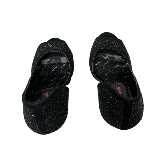 Betseyville by Betsey Johnson Black Rhinestone Open Toe Heels - Size 7.5 - Picture 5 of 11